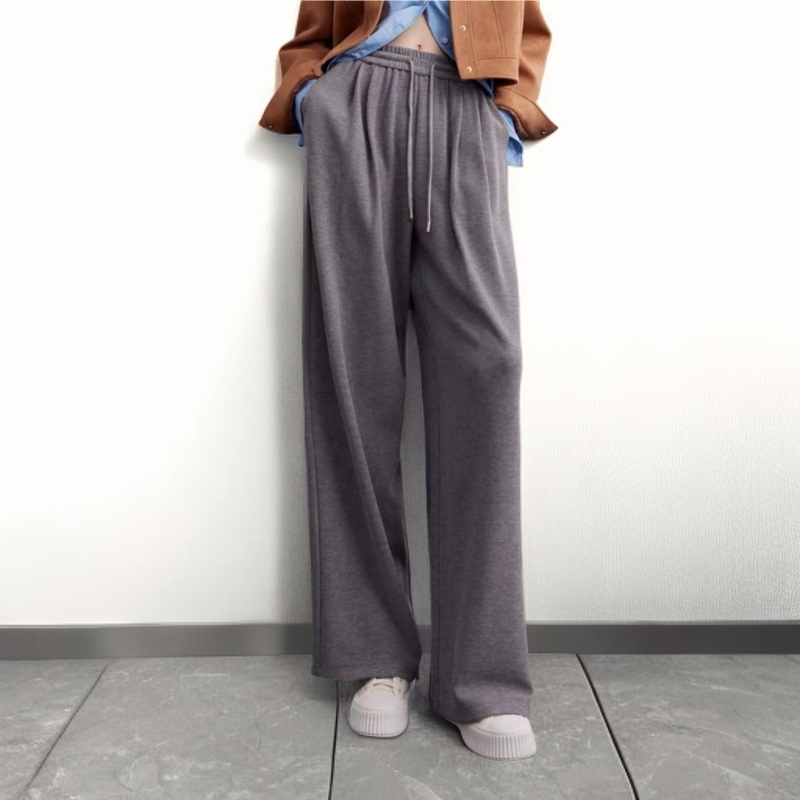 时尚高腰抽绳休闲裤2024秋季新款韩版百搭针织宽松女士显瘦长裤慢