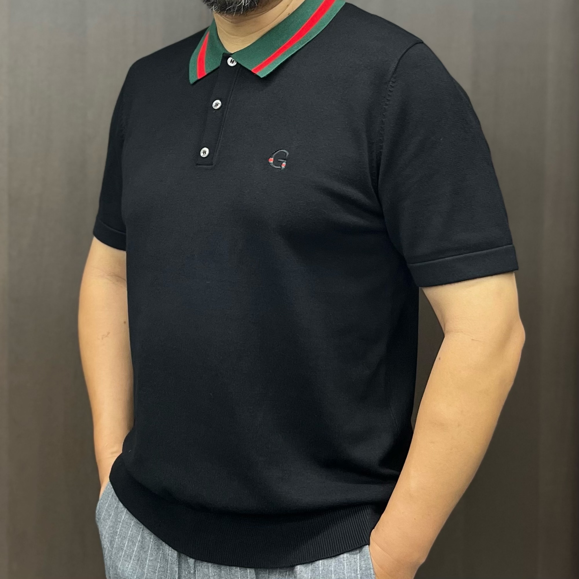 2336欧货男士秋冬针织平纹商务休闲百搭翻领半袖