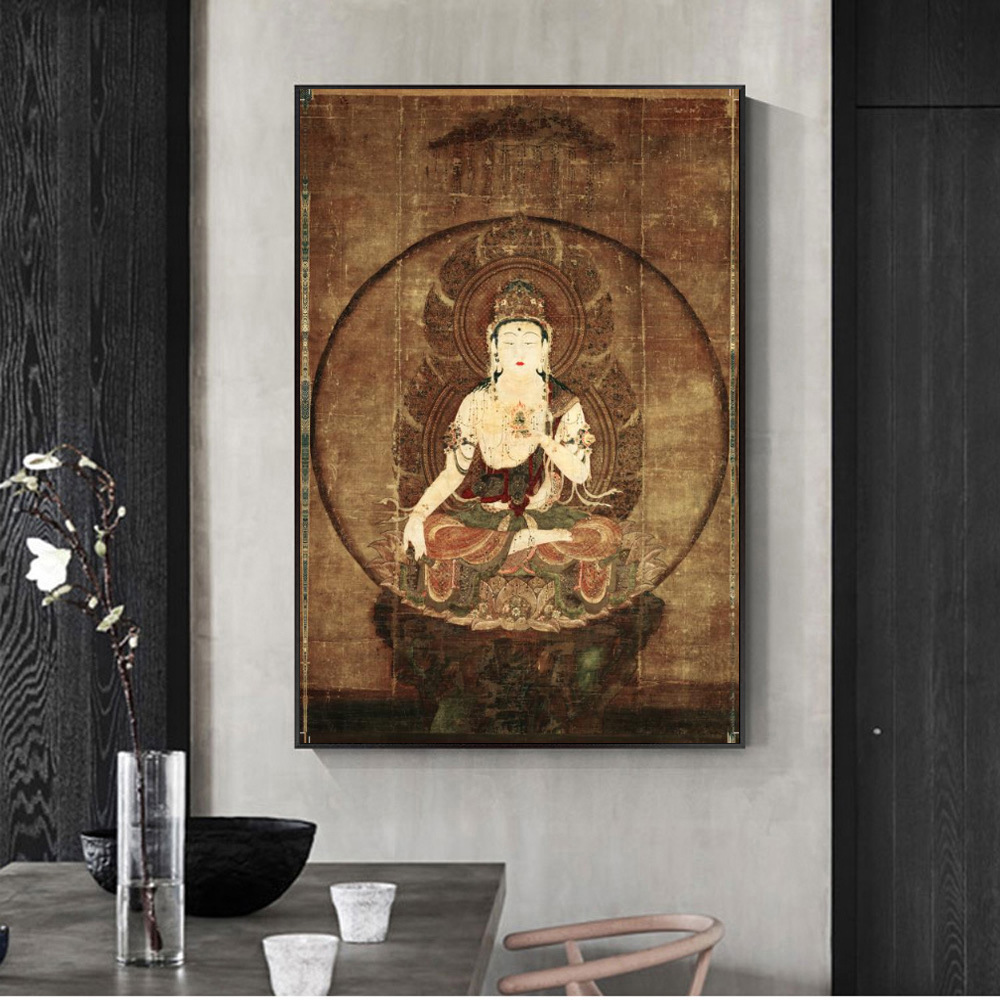 郭煌壁画挂画茶室客厅玄关画像艺术装饰画卧室复古风格中式唐卡画