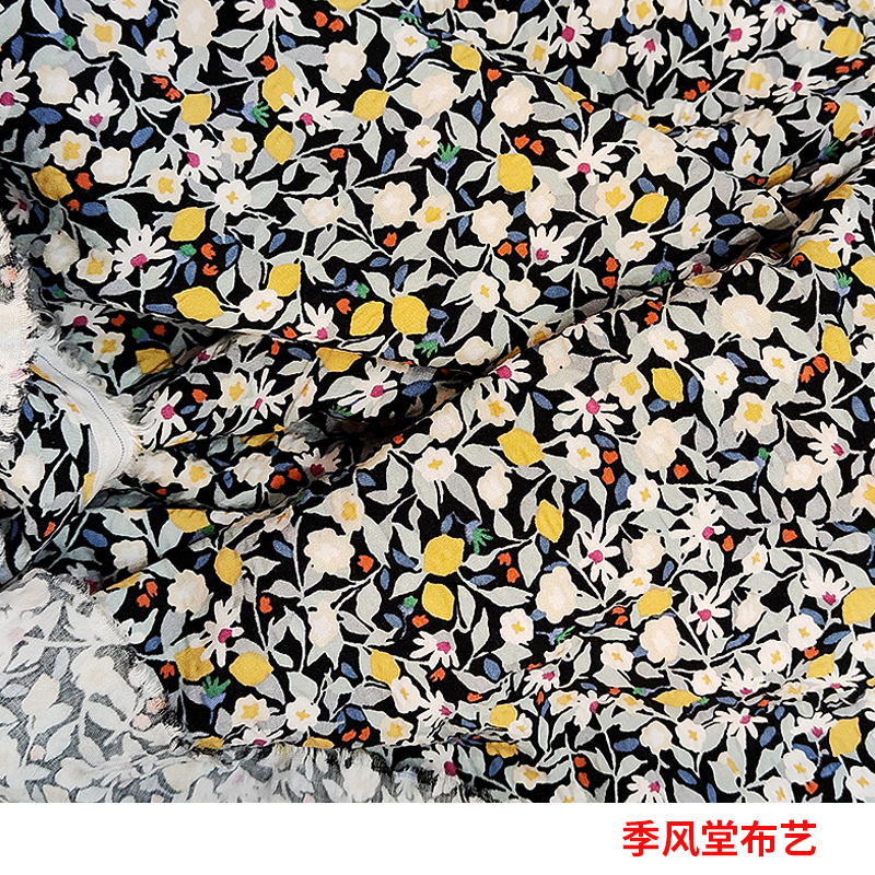 新款泡泡棉棉绸40D高织高密白底小碎花连衣裙套装时尚女装布面料