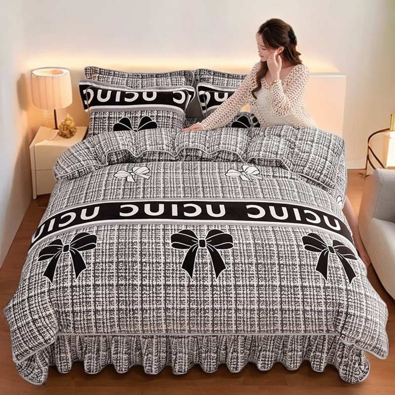 秋冬季新款加厚保暖双面绒床裙款防静电亲肤柔软舒适牛奶绒四件套