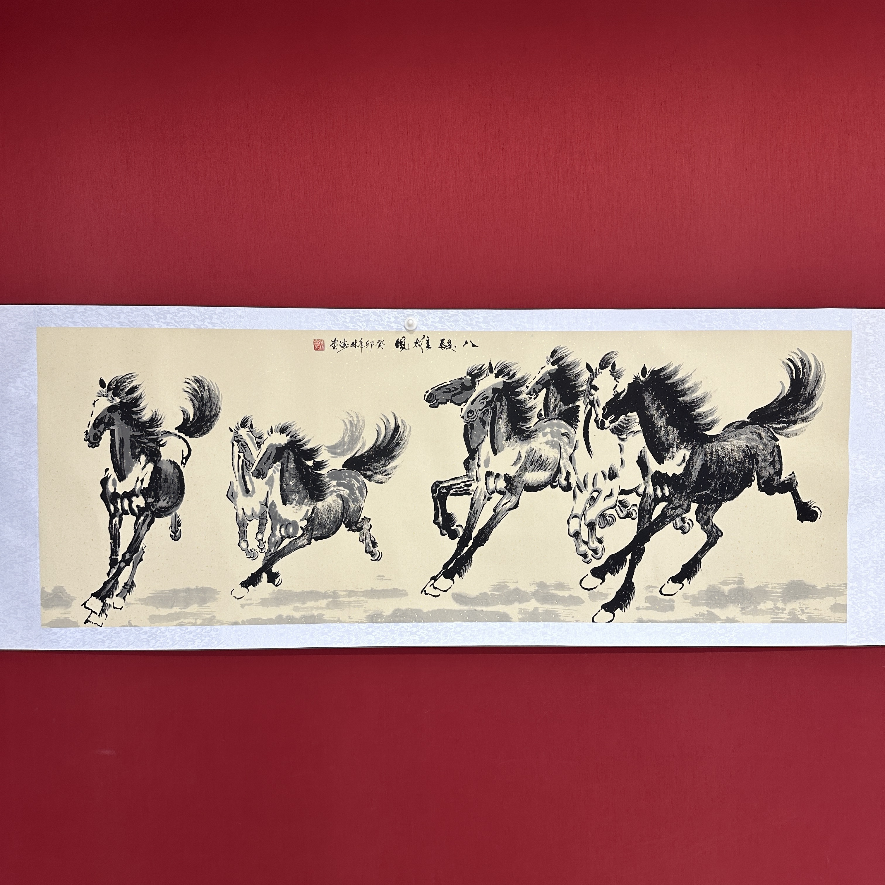 蒋林涛画作《八骏》带轴200*80