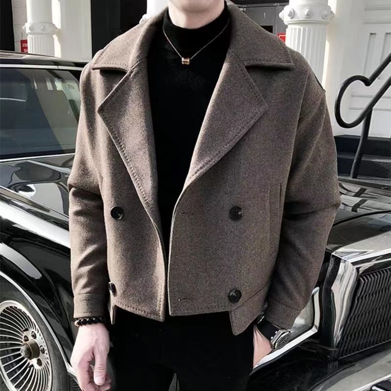 风衣男士2023新春秋款冬季男士毛呢外套潮流百搭帅气呢褂子大衣男