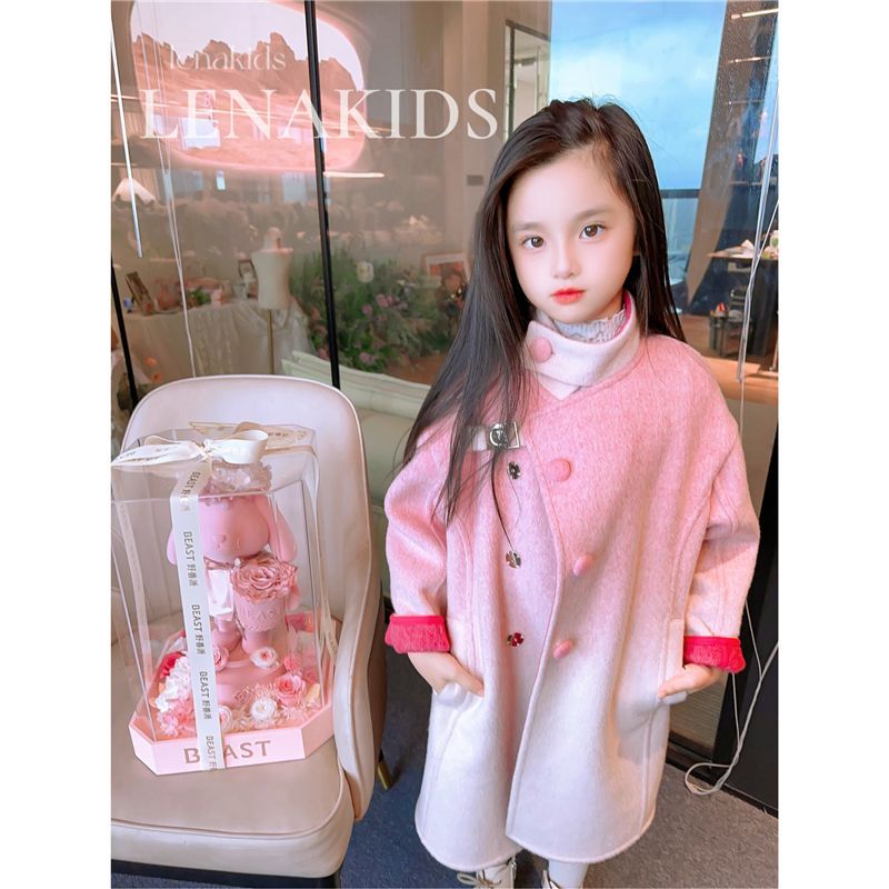 爆款女童渐变呢大衣秋冬季新款儿童中长款毛呢外套小女孩洋气