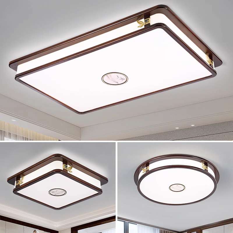 新中式吸顶灯客厅灯中国风禅意餐厅灯实木圆形卧室灯长方形书房灯