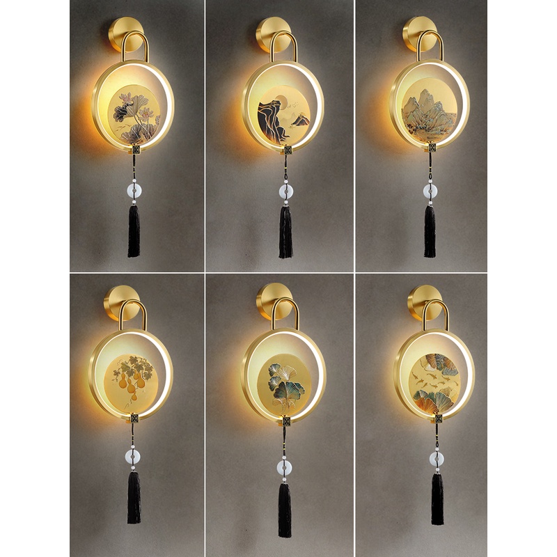 【杏蝶】全铜壁灯女儿房卧室床头灯新中式客厅电视背景墙壁灯一对