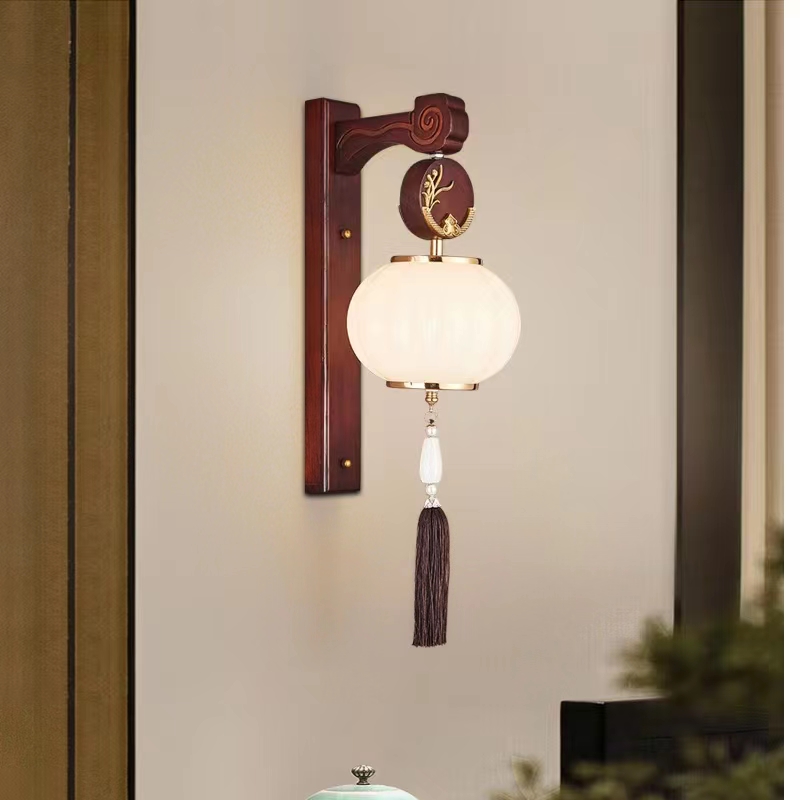 新中式壁灯客厅卧室床头复古走廊过道实木艺葫芦中国风壁挂灯墙上