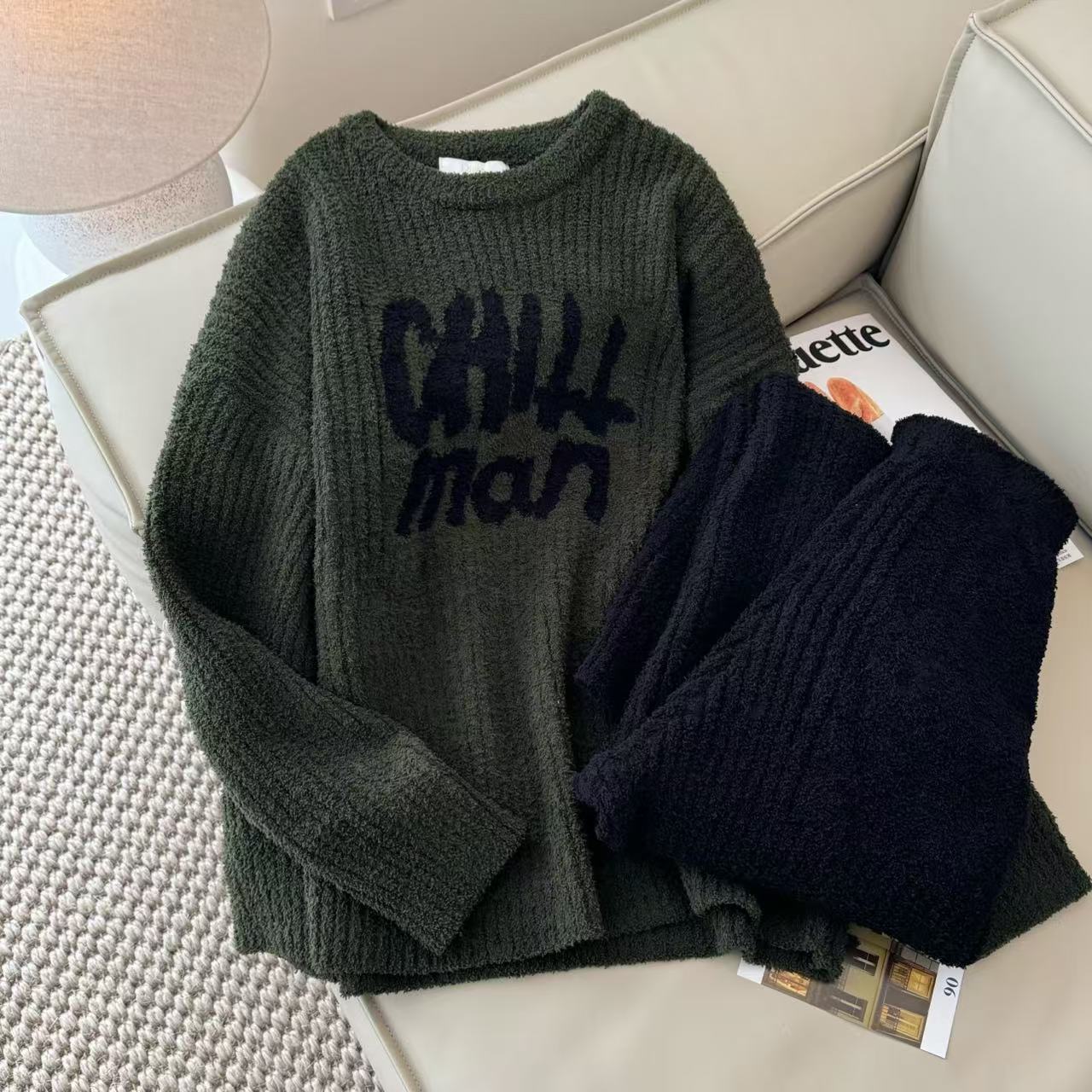 半边绒睡衣简约软绵绵冬季加厚可外穿家居服