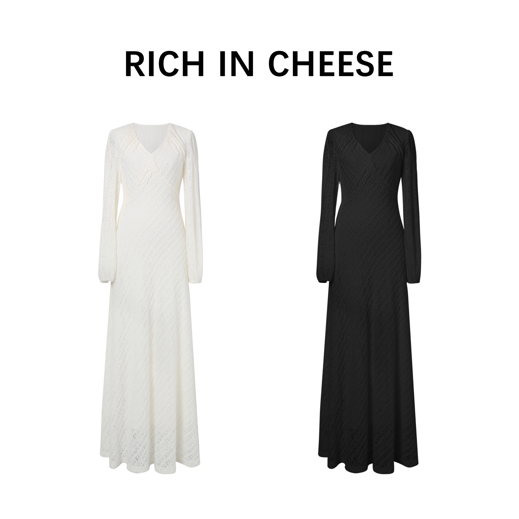 RICHINCHEESE 雪绒蕾丝 温柔感长裙气质时尚优雅法式长款显瘦春秋