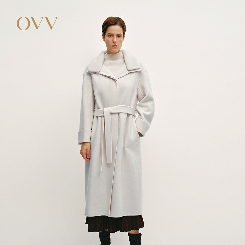 OVV秋冬新款女装毛领设计随附腰带羊毛双面呢大衣GWDAJ44128A