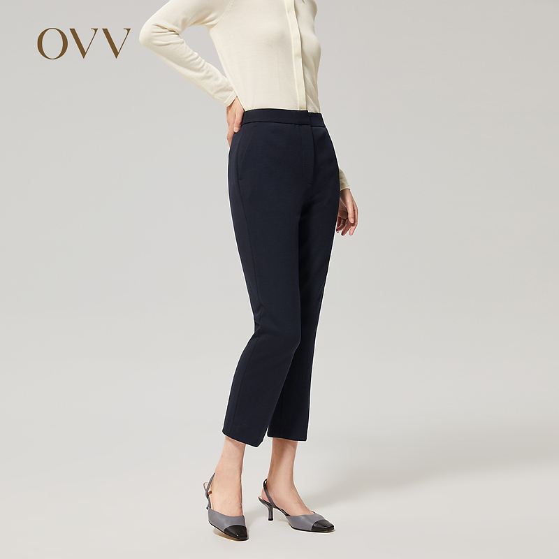 OVV秋冬新款女装经典保暖弹力针织羊毛混纺通勤休闲裤GKCAJ32101A