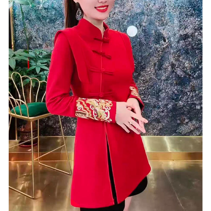 新中式秋冬新款中长款上衣女2024气质刺绣显瘦唐扣中国风节日唐装