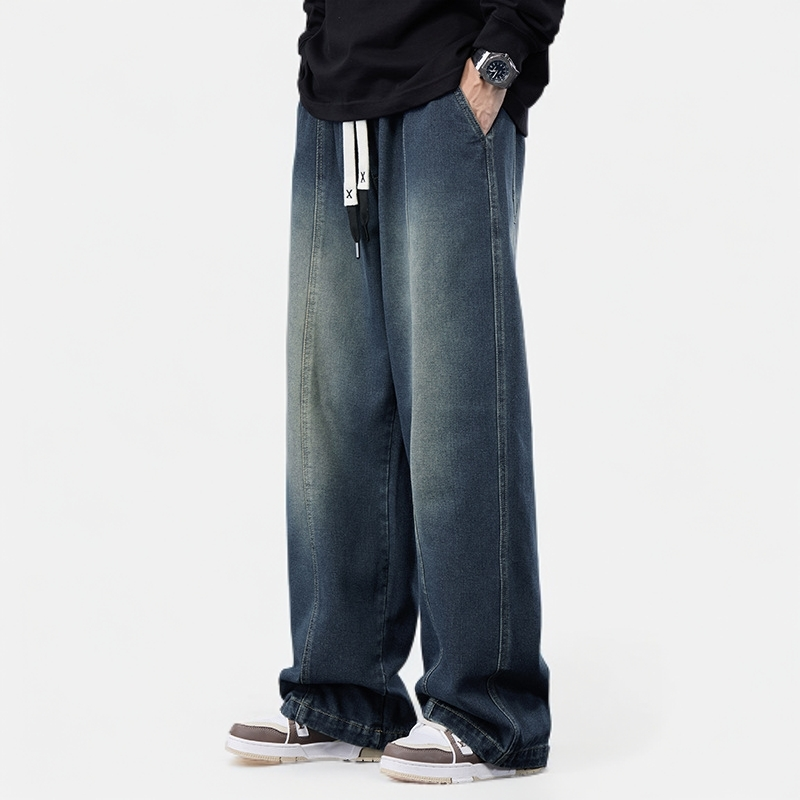 美式阔腿水洗男士春秋宽松直筒大码休闲牛仔裤港风潮流复古CK12