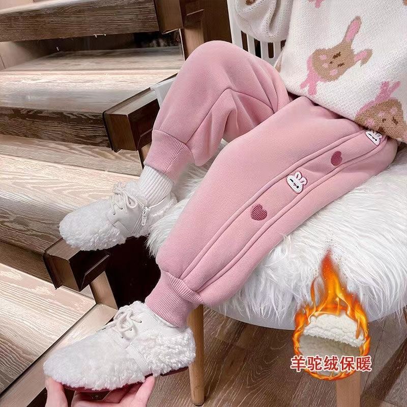 女童加绒休闲卫裤儿童加厚绒运动裤子冬季保暖棉裤女孩束脚裤