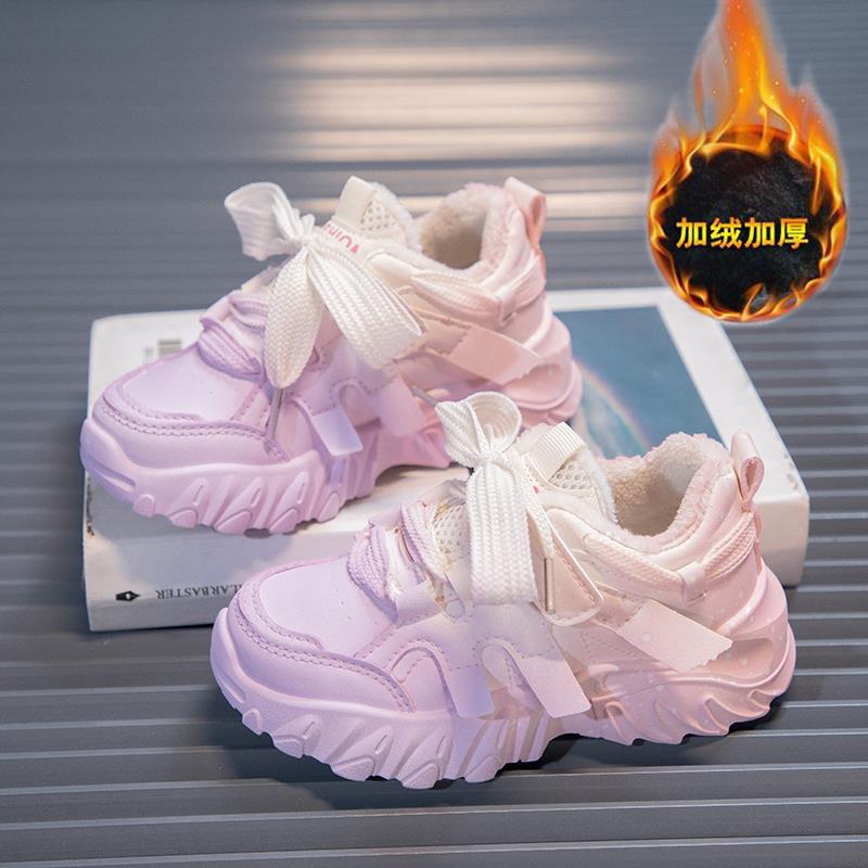 ABCND女童鞋子儿童运动鞋2023新款秋冬季老爹鞋软底轻便保暖加绒