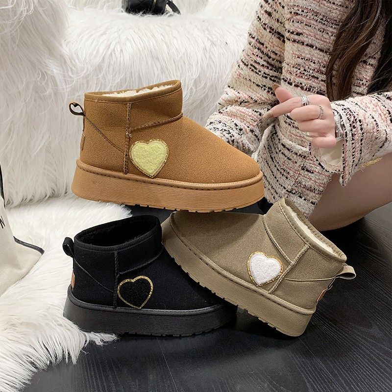 网红雪地靴女冬新款松糕厚底面包尚加绒短筒雪地靴秋冬雪地靴时尚