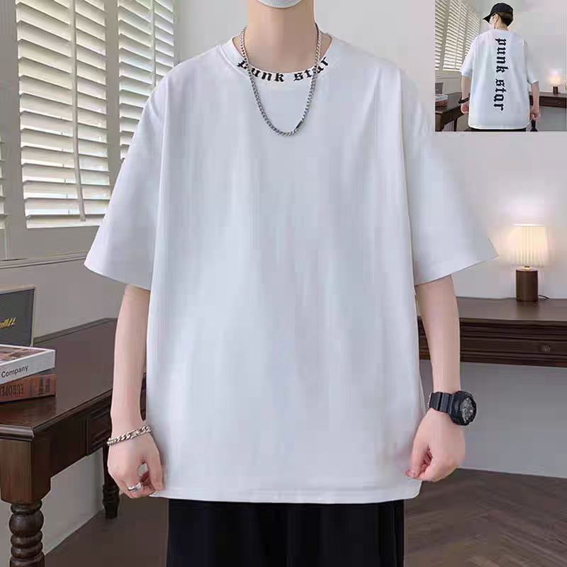 夏季男士韩版百搭简约宽松潮流休闲情侣圆领纯色半袖