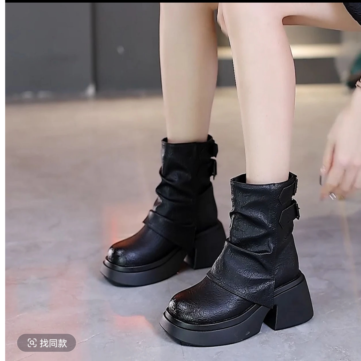 C-复古马丁靴女秋冬单靴短靴女2025新款爆款网红百搭增高时尚女鞋