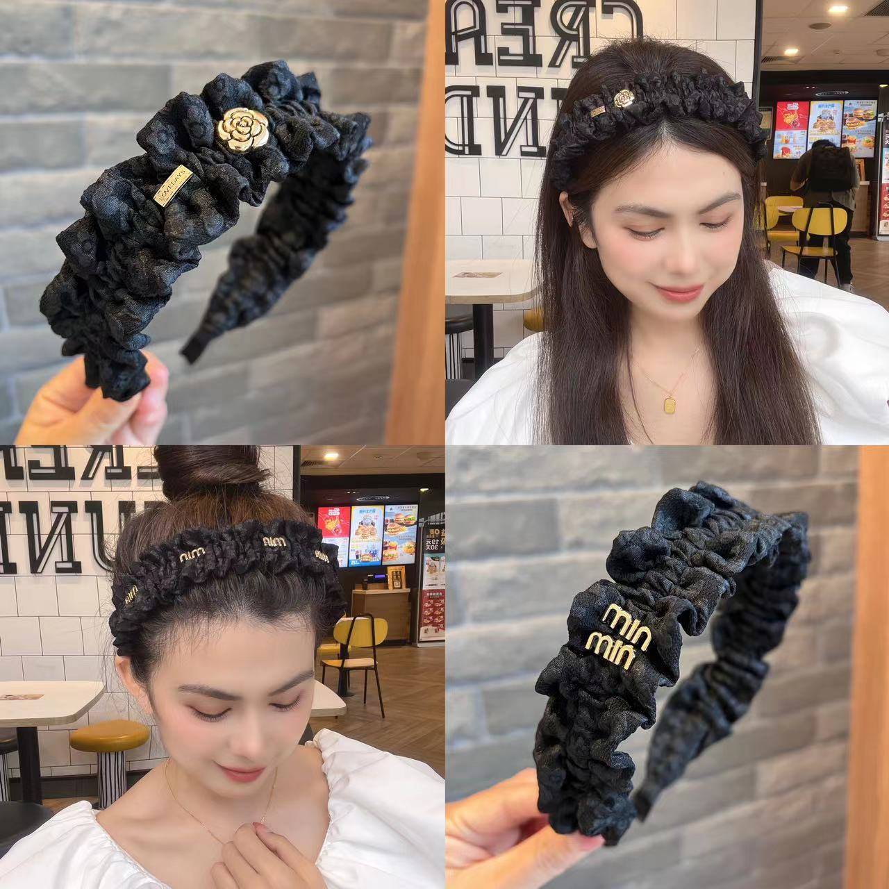 黑色复古宽边褶皱发箍女2023新款洗脸发捆高颅顶神器小香成人头箍