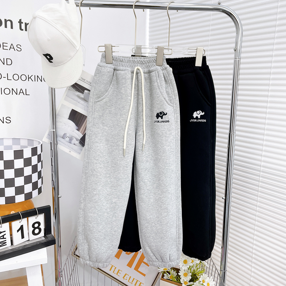 冬季新款儿童加绒卫裤女大童宽松加厚洋气裤子K-zb2342简约童品