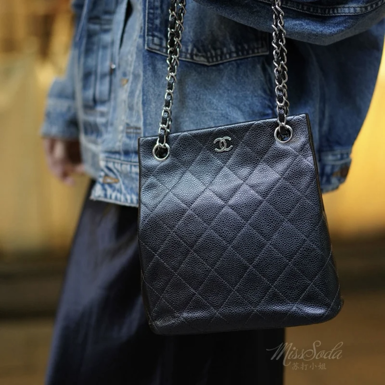95新 Chanel/香奈儿 中古黑银鱼子酱琴谱