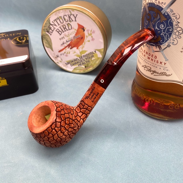 意大利塔拉莫娜石楠木原木色蛇皮纹雕刻烟斗