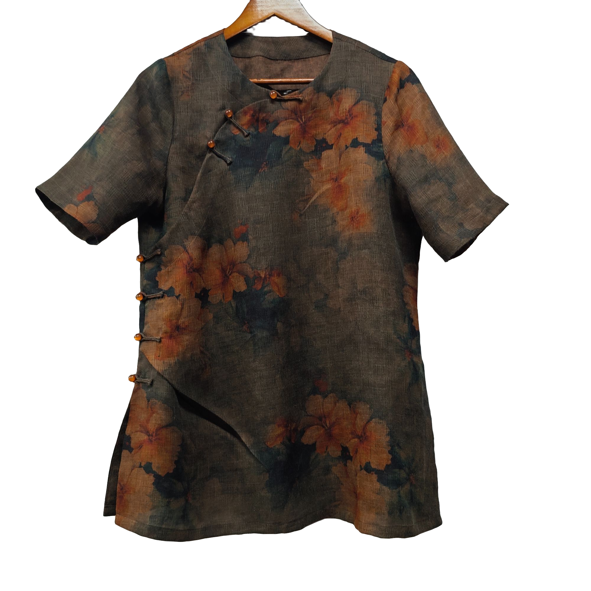 烟灰荷花上衣，纯苎麻香云衣，拍了截图面料透气