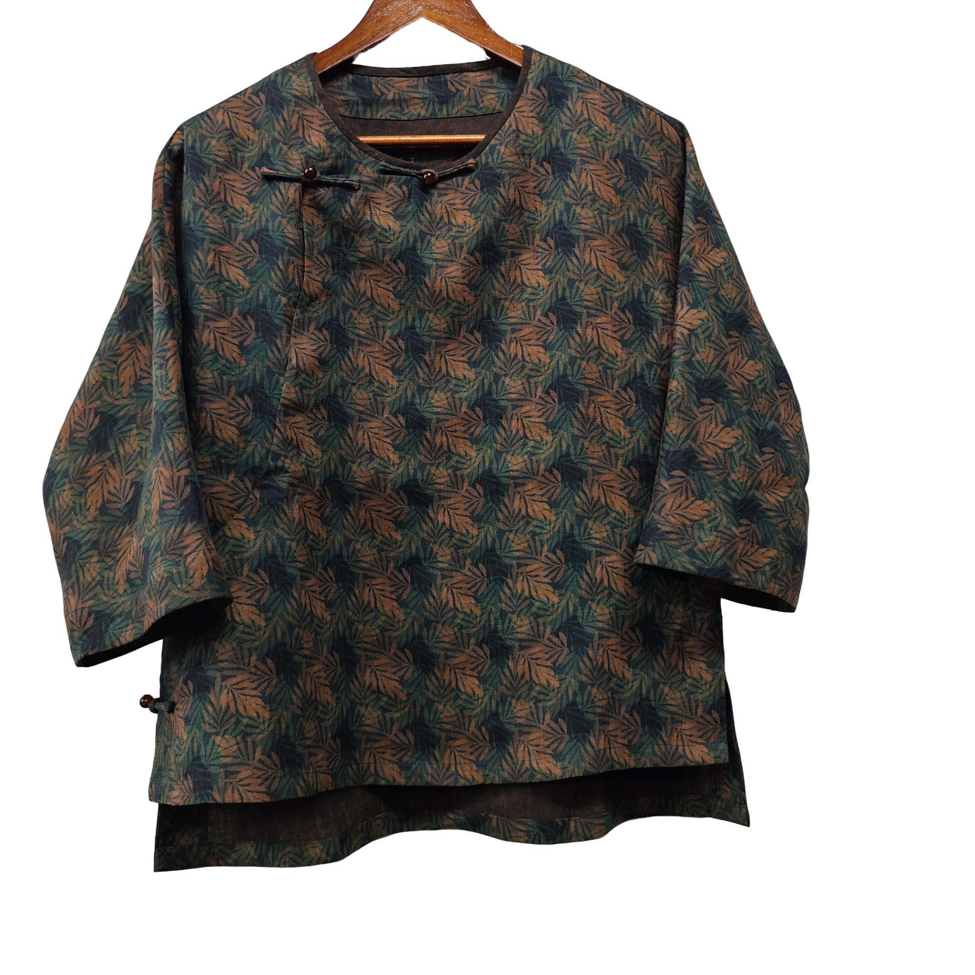 树叶花斜襟上衣，纯苎麻香云衣，拍了截图面料透气