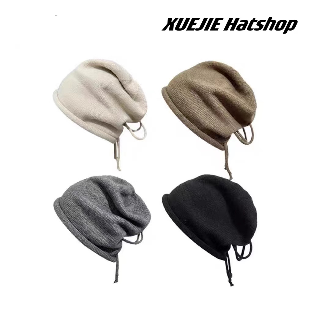 25S 韩国东大门套头帽抽绳卷边慵懒风堆堆帽纯色针织女生包头帽子