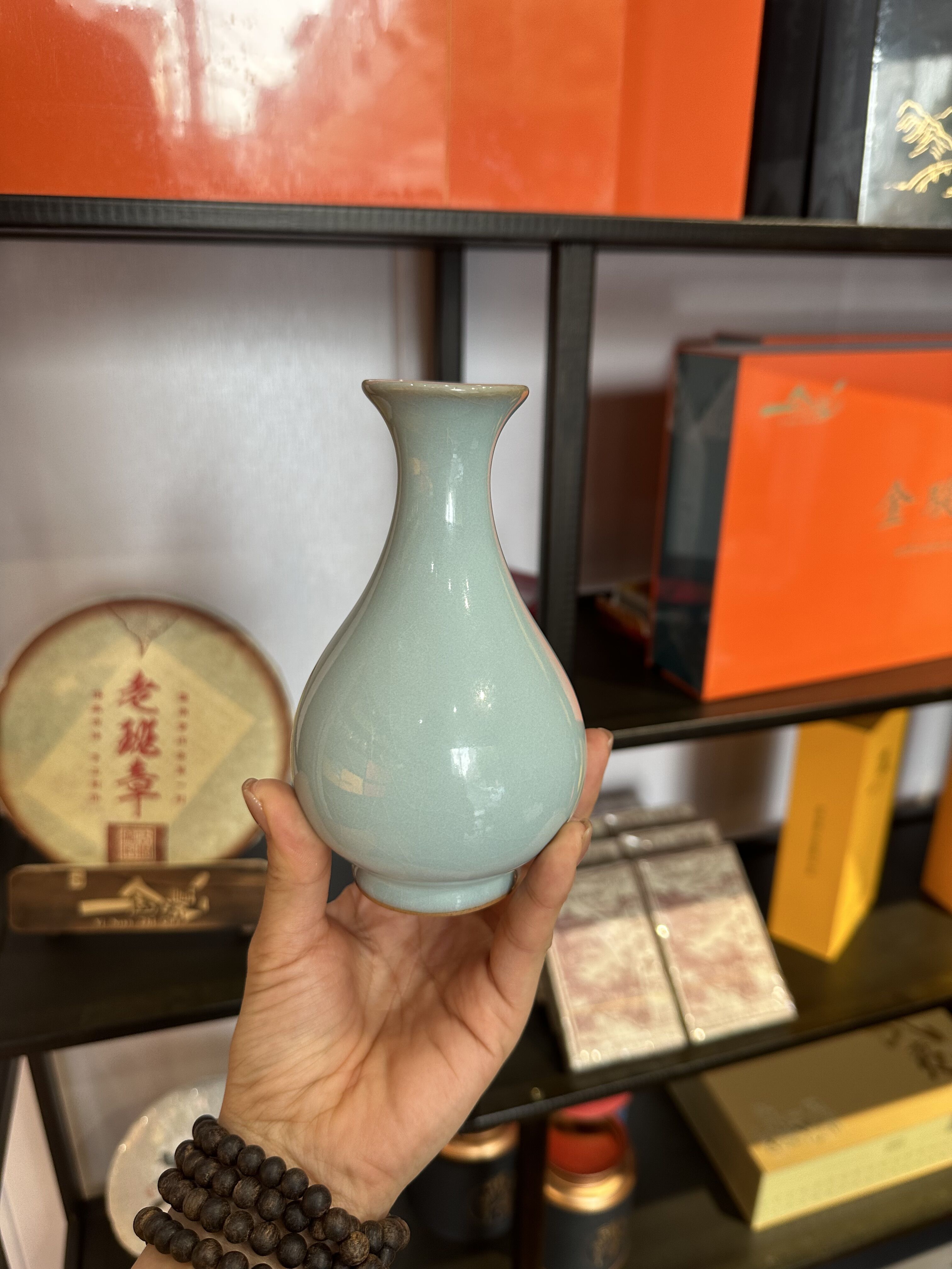 天青釉玉壶春瓶13公分