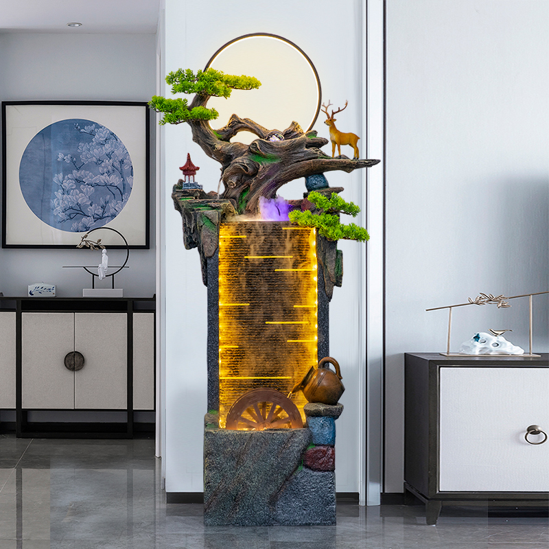 新中式茶室手工高档客厅送礼落地流水摆件开业送礼落地景观装饰品