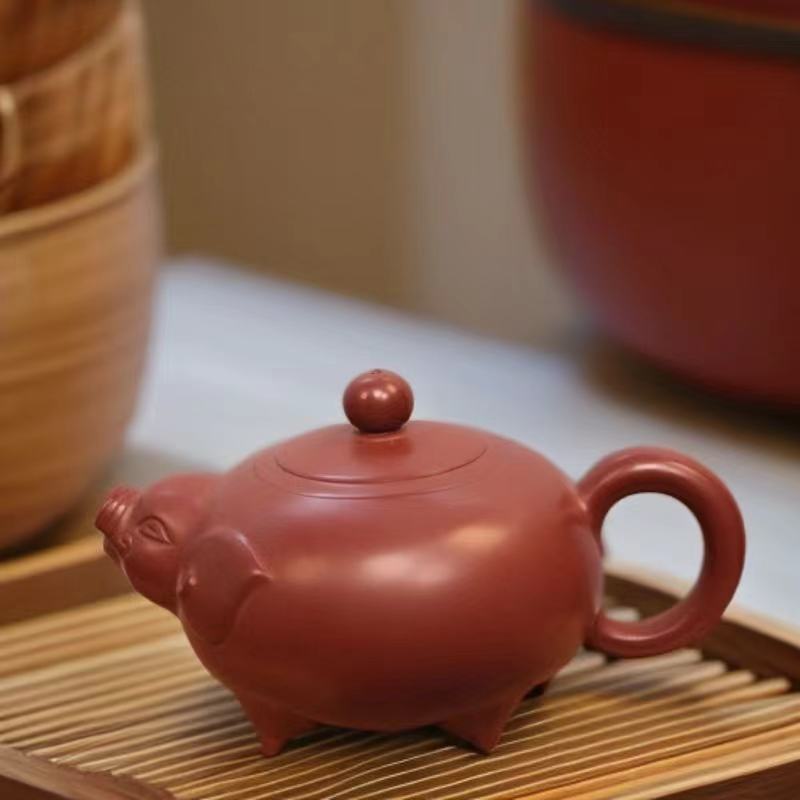 性价比竹节壶 潮州手拉壶薄胎全手工 朱泥小品壶实用茶器