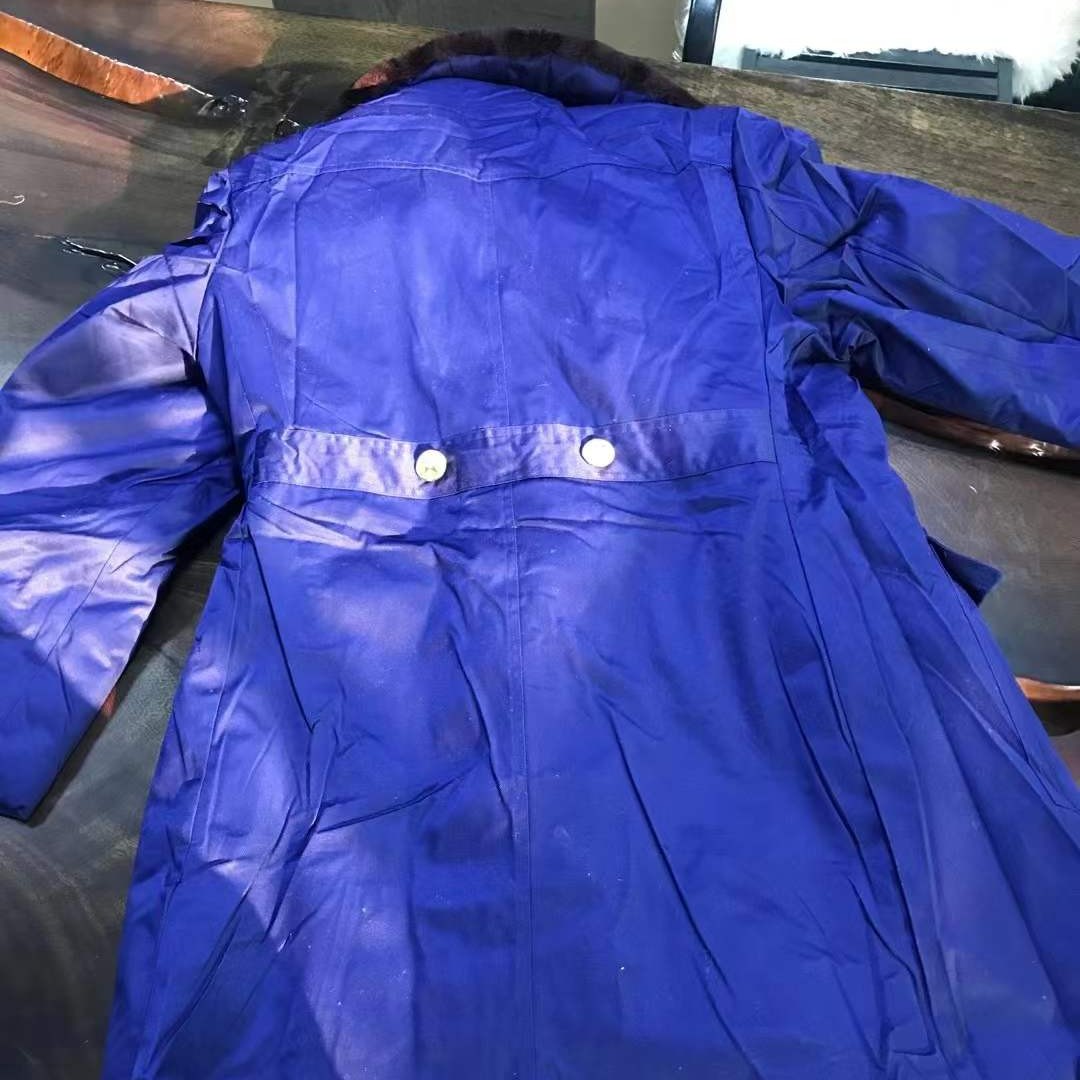 复古不带护膝短款蓝色棉大衣