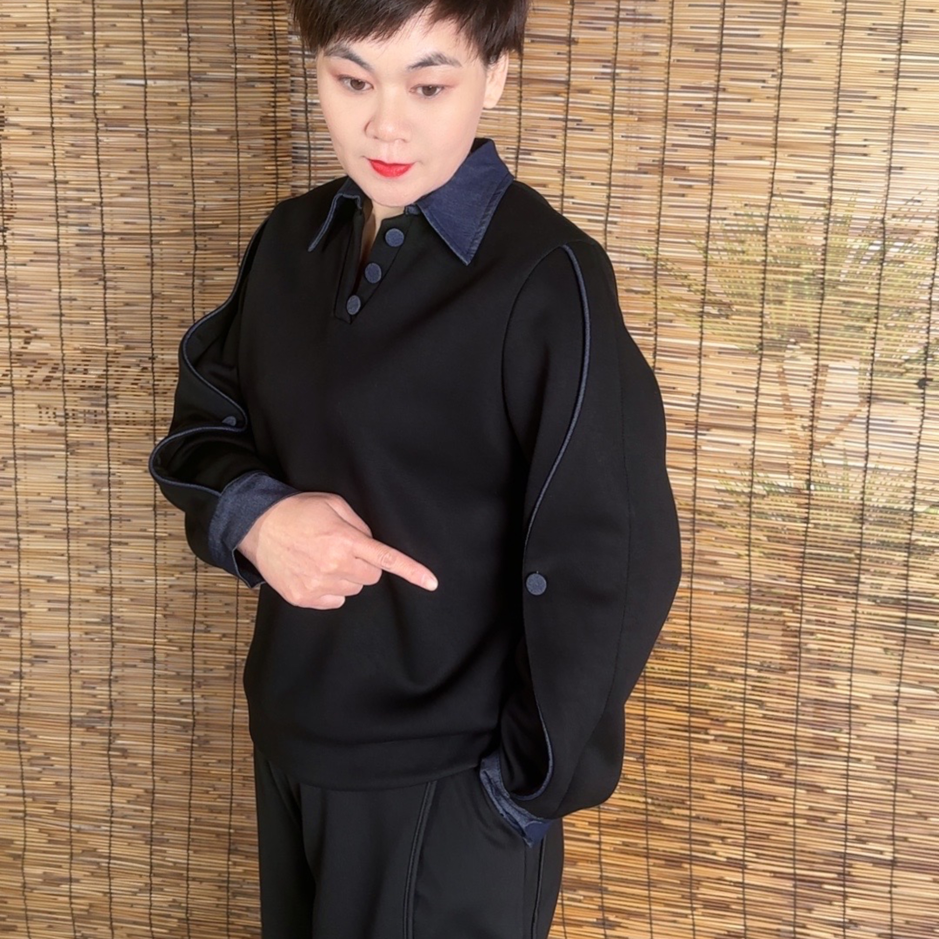 （同款低价）秋冬加绒大码拼接翻领包边时尚休闲宽松上衣