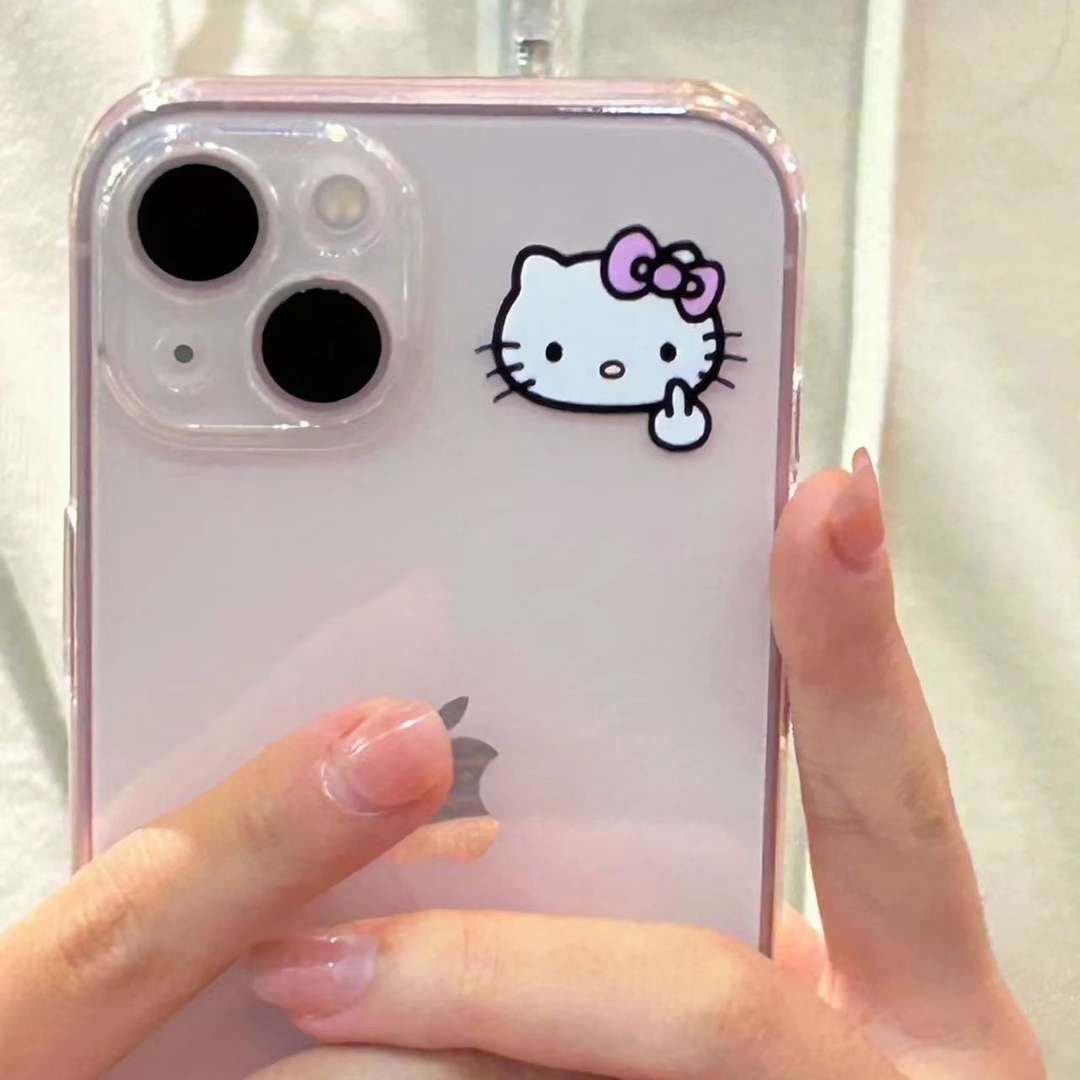 竖中指KT猫苹果15手机壳iPhone14promax防摔13/12/11卡通xr全包8p
