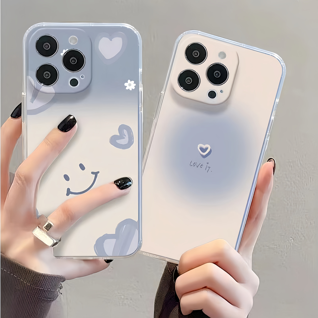 浅蓝简约爱心苹果13/15手机壳iPhone14promax防摔12/11全包xr软8p