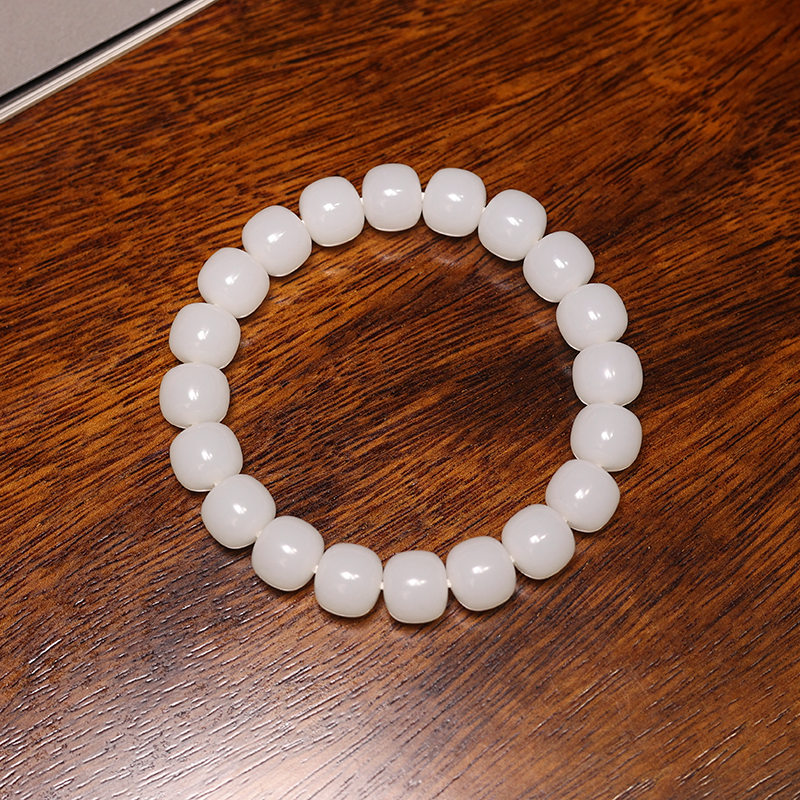 【顽石阁】新疆和田玉老型珠白玉手串10/9白色时尚百搭素圈玉手串