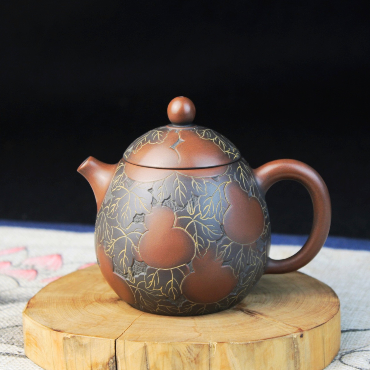 坭兴陶瓷高端家用精品满雕葫芦龙蛋茶壶专业手工拉壶专用闷泡茶器