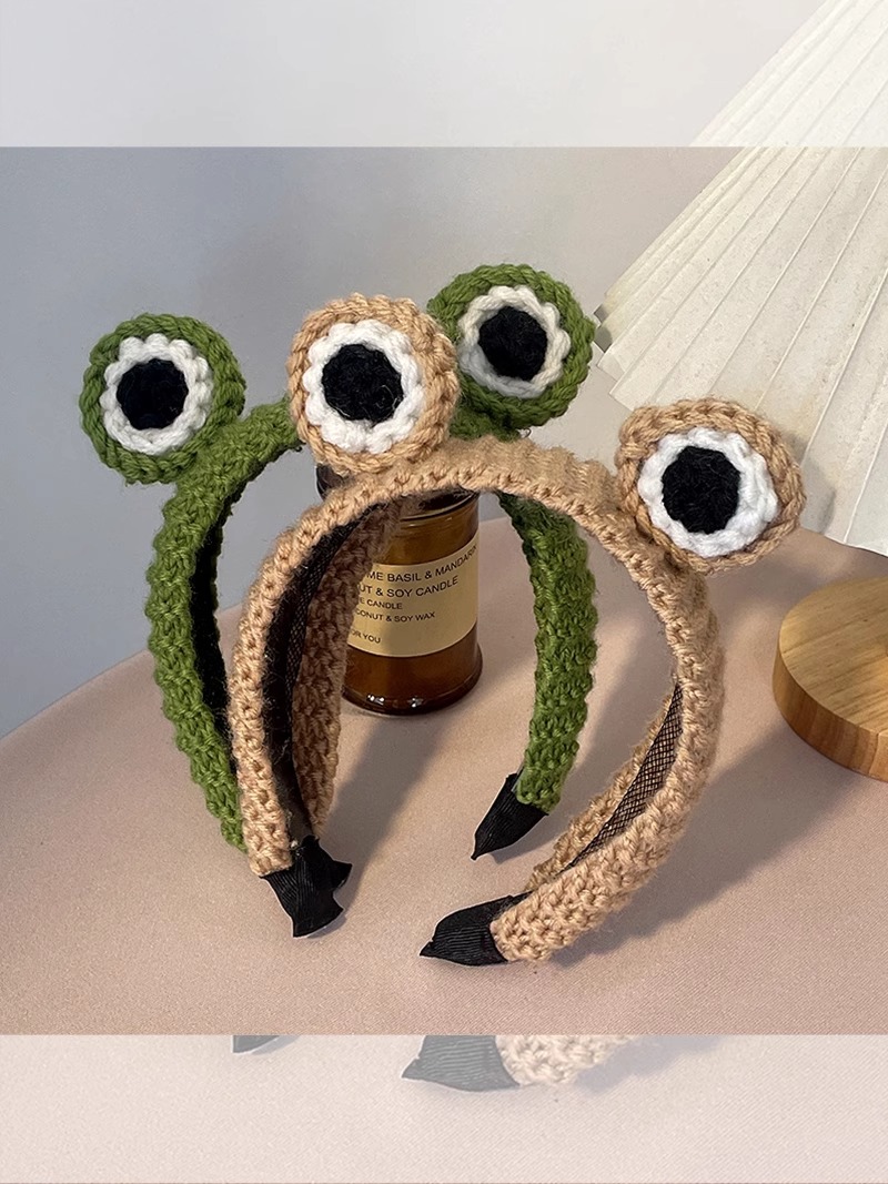 凡人歌同款可爱卡通大眼睛青蛙洗脸发箍毛线针织头箍防滑发卡头饰