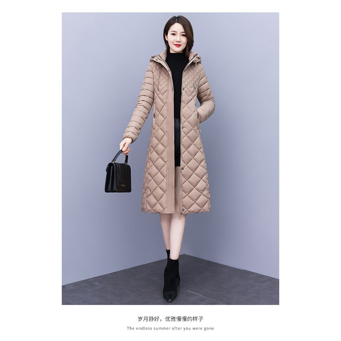 波司澄新款衣女轻薄款帽子可拆卸羽绒服女中长款修身显瘦衣潮舒适