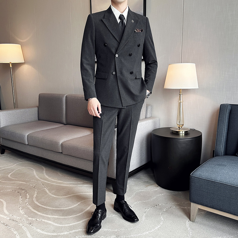 男士商务休闲双排扣西服 韩版修身帅气英伦风 新郎结婚伴郎西装