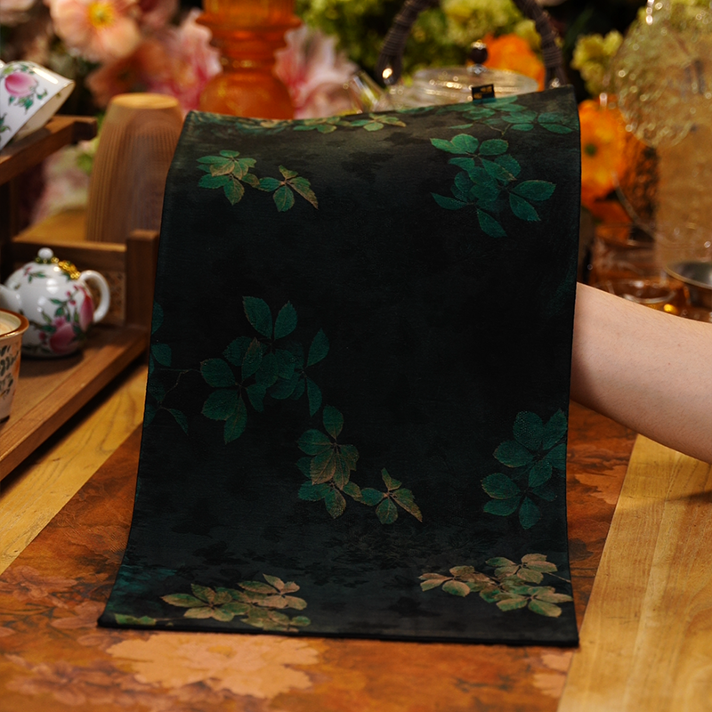 磐皿｜景德镇·遇春秋·暗夜牡丹香云纱干泡茶席中式禅意复古茶垫