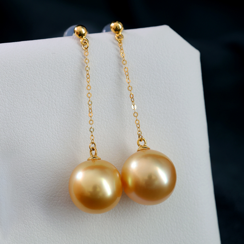 南洋海水金珠耳环9-10mm长款耳线坠18k金百搭气质款*多样性发一