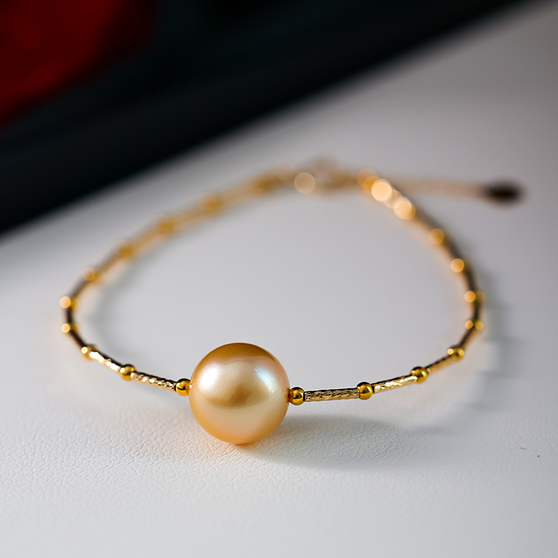 南洋金珠手链10-14mm海水金珍珠18k金手圈百搭气质*多样性发一