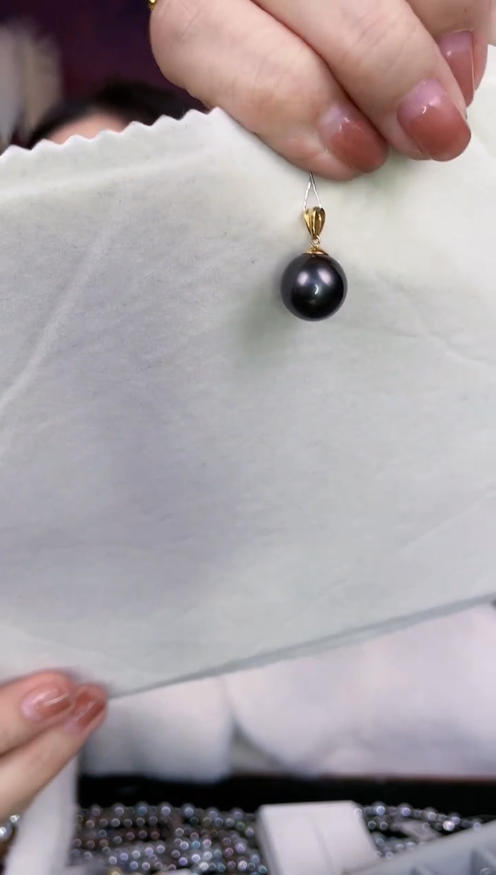 【闪购商品】海水珍珠吊坠(不含链)18K金镶嵌12-13mm黑珍珠