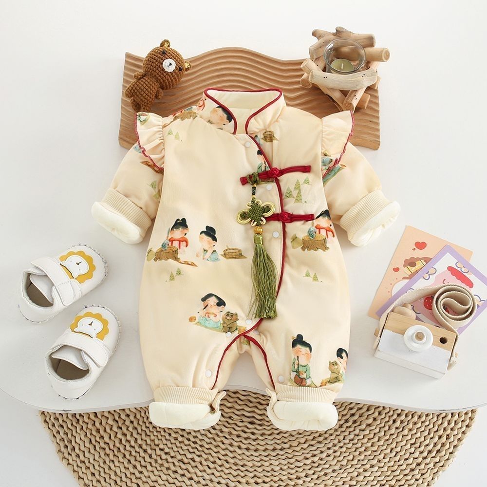 巴拉巴拉加棉加绒周岁满月连体衣爬服中国风婴儿冬季衣服,宝宝冬