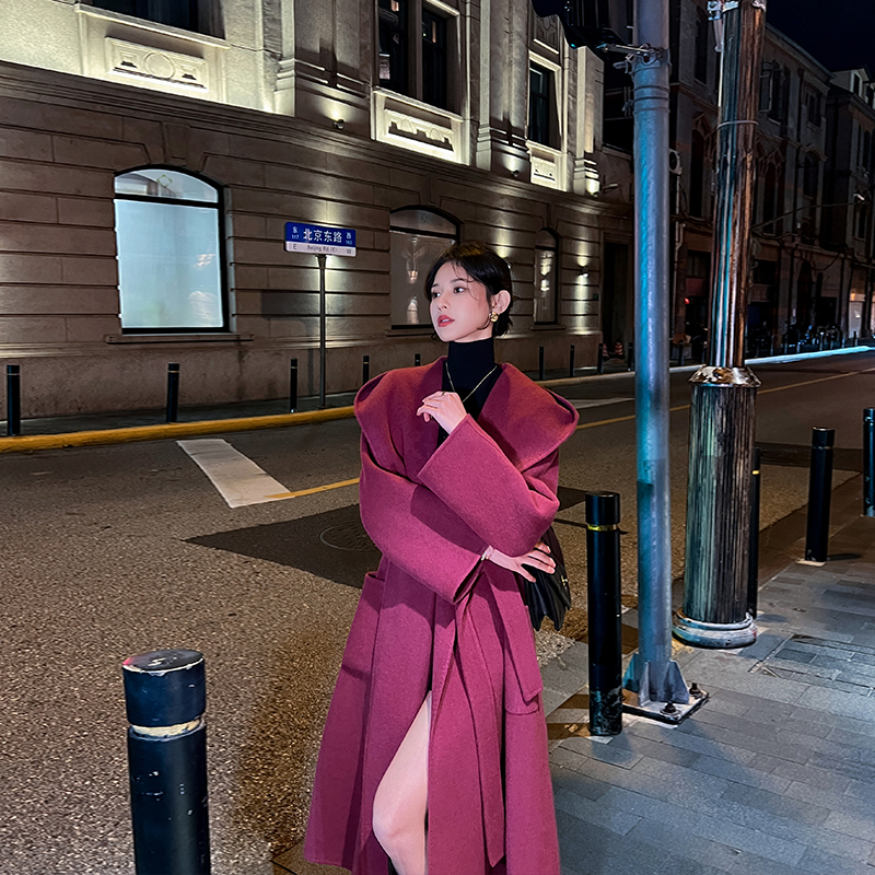 宽松连帽双面羊绒大衣女2025秋冬新款韩系高级感休闲气质毛呢外套