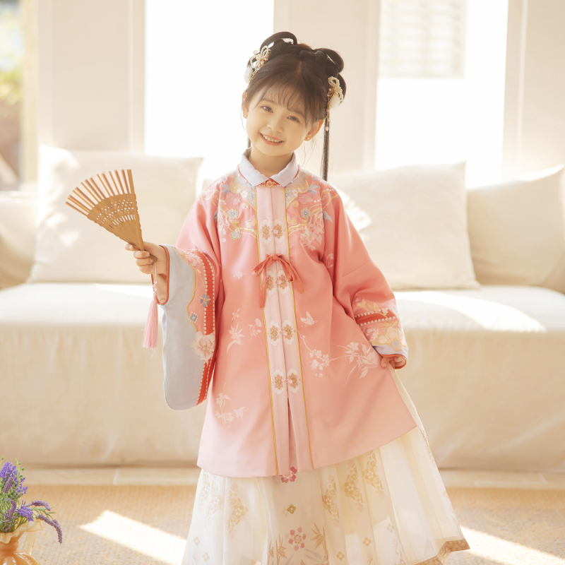 十三余童装[牡丹亭梦]明制汉服马面绣花加绒套装中国风