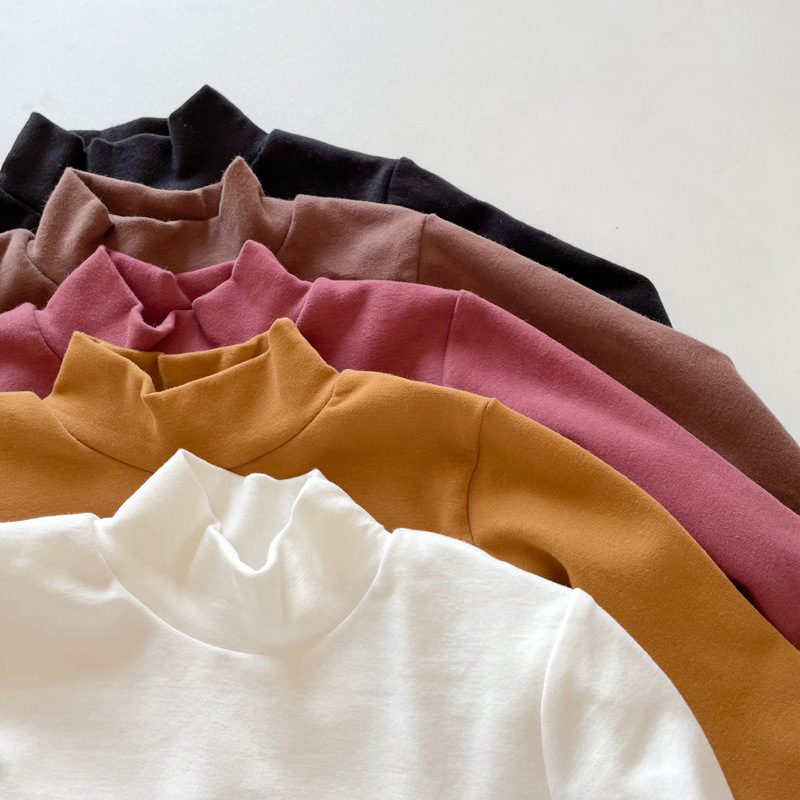 2025棉磨毛中领打底衫秋款男童字母印花上衣宝宝弹力半高领