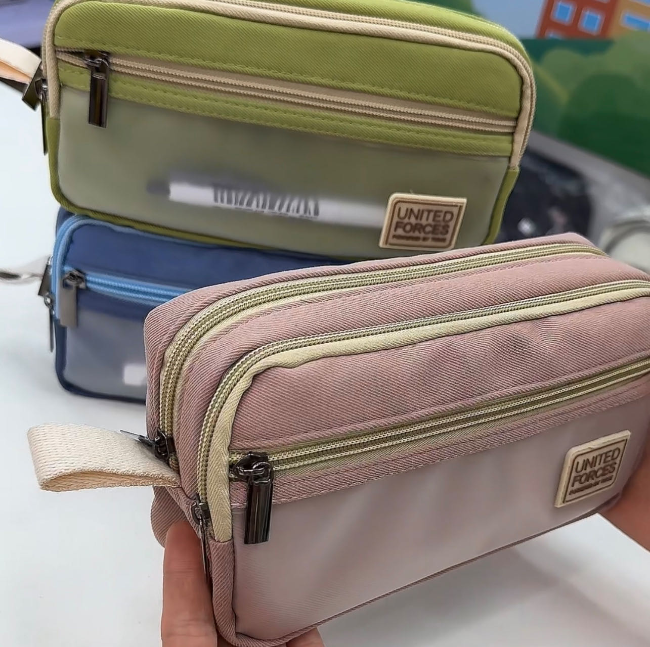 大容量三层简约学生帆布笔袋棉质高考毕业季透明